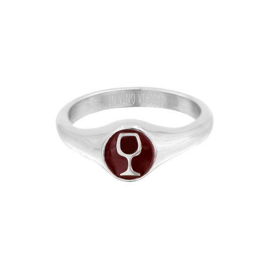 RED WINEGLASS Ring Silber