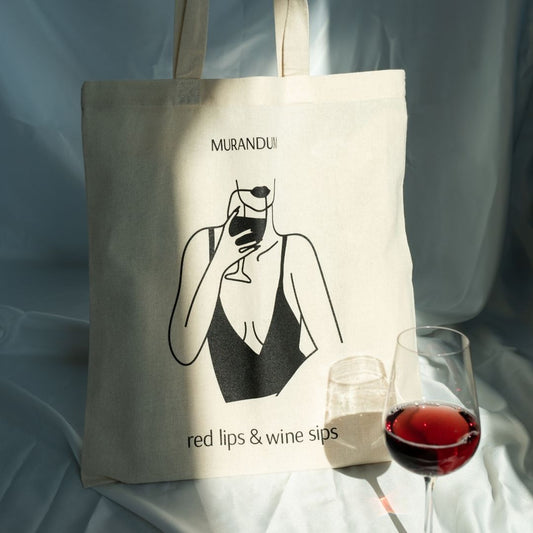 MUR Tote bag Red Lips Wine Sips