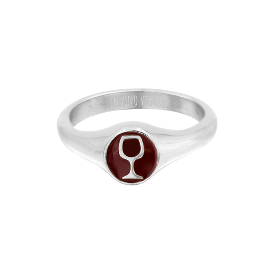 RED WINEGLASS Ring Silver